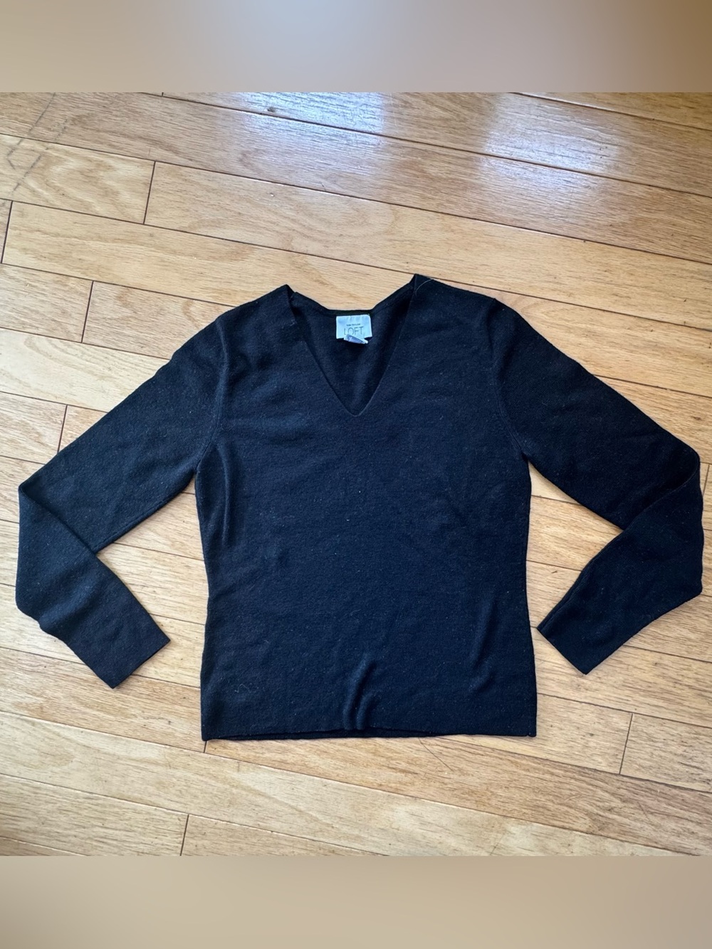 90s Black Merino Wool Cashmere V Neck Sweater Minimalist Essential